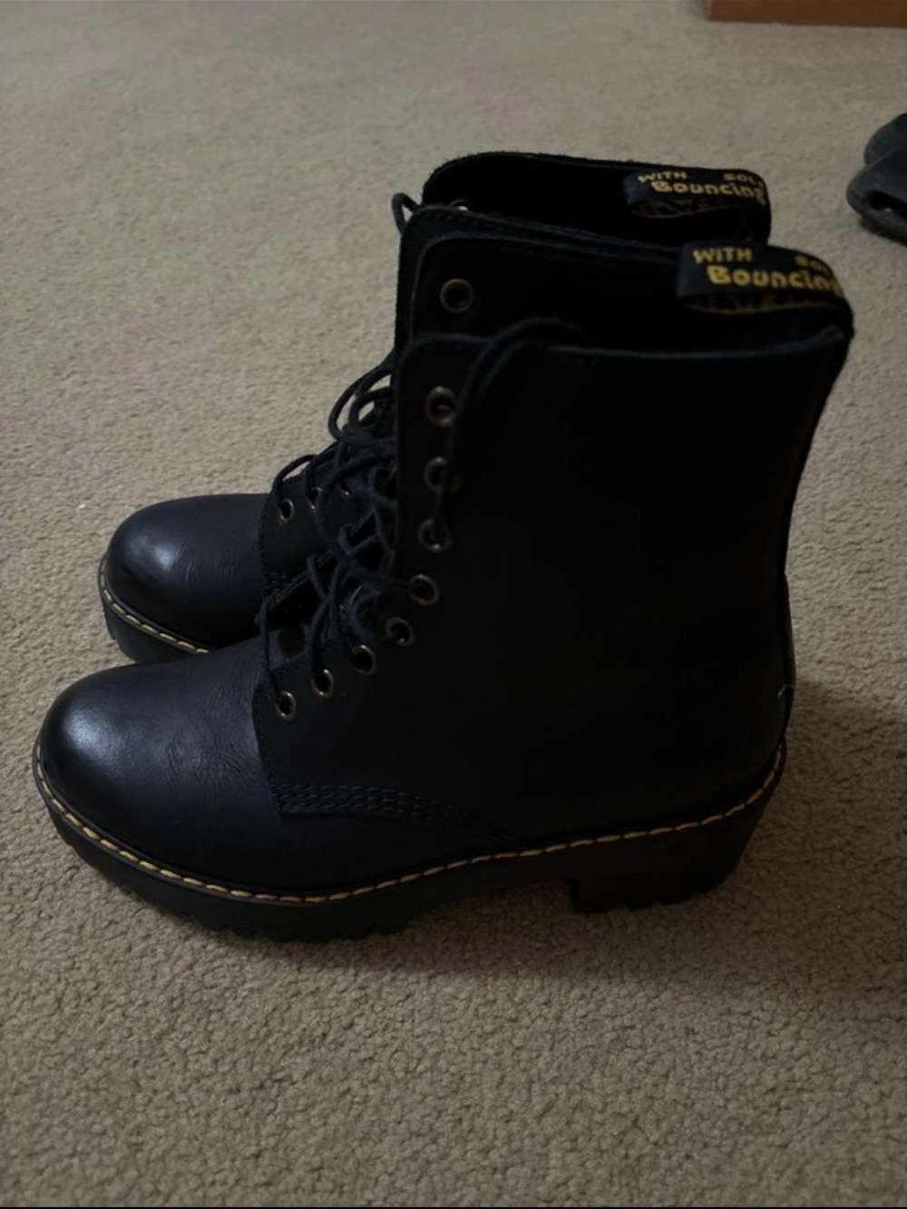 Dr. Martens Black Lace-Up Platform Boots with Yellow Stitching